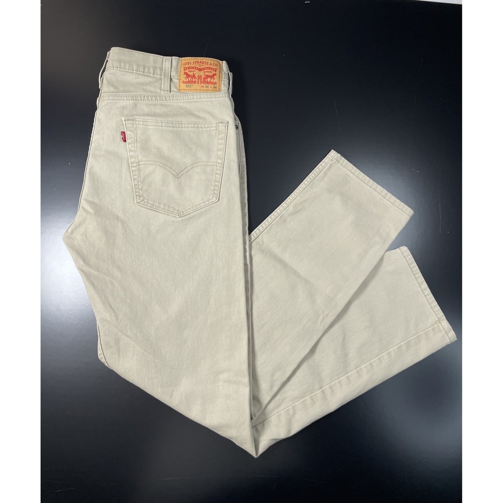Levi's 502 Beige Khaki Jeans Mens Sz 38x32 (W38L34Tag) Straight Leg Denim Pants
